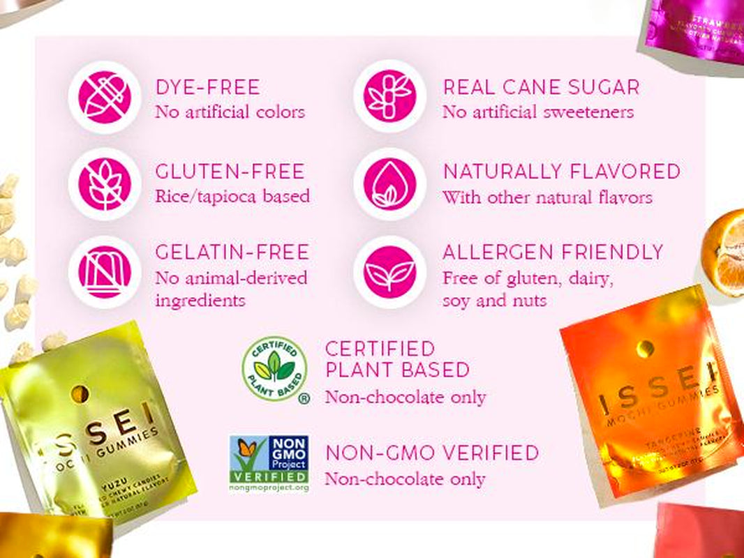 Indulge in ISSEI Mochi Gummies - Chewy, Award-Winning Candy | Gelatin-Free, Non-GMO, Gluten-Free | 6-Pack Rainbow Variety | Delicious Snack for All Ages