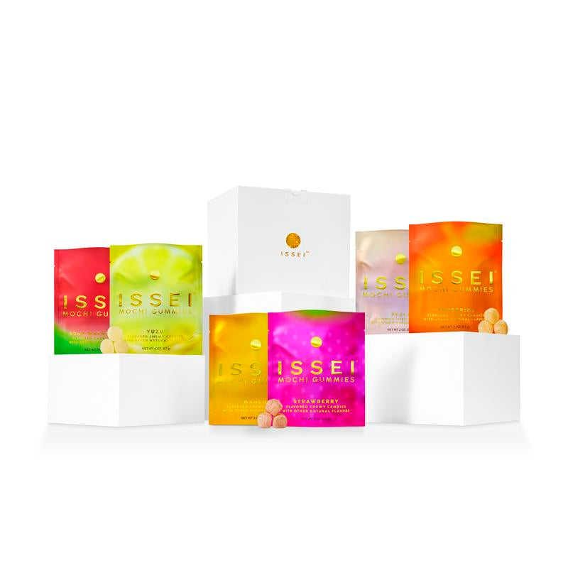 Indulge in ISSEI Mochi Gummies - Chewy, Award-Winning Candy | Gelatin-Free, Non-GMO, Gluten-Free | 6-Pack Rainbow Variety | Delicious Snack for All Ages